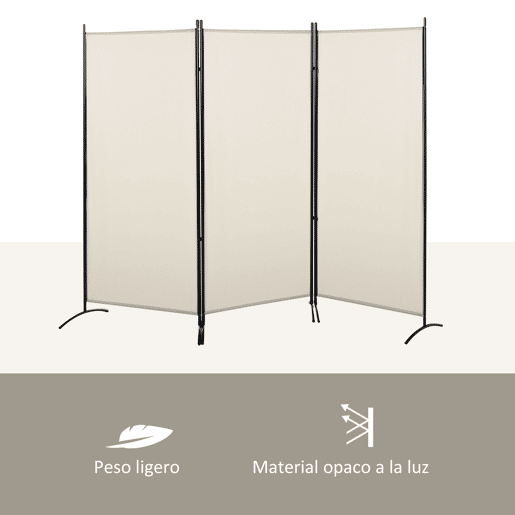 HOMCOM Biombo de 3 Paineis Separador de Ambientes Dobrável 253x50x182 cm Divisor de Ambientes Biombo de Privacidade com 6 Pés de Metal para Escritório Dormitório Bege