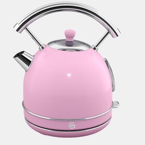 SWAN SK14630PNEU Retro Chaleira Eléctrica 1,8 L, Jarro Elétrico, Aço Inoxidável sem BPA, Vintage, Sem Fios, 3000, Cor de rosa