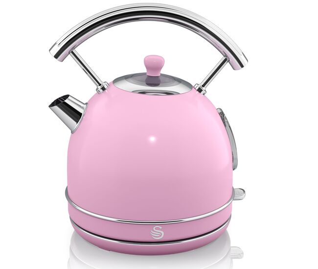 Swan sk14630pneu retro hervidor agua eléctrico, 1,8 l, resistencia oculta acero inoxidable, sin bpa, inalámbrico, 3000, rosa