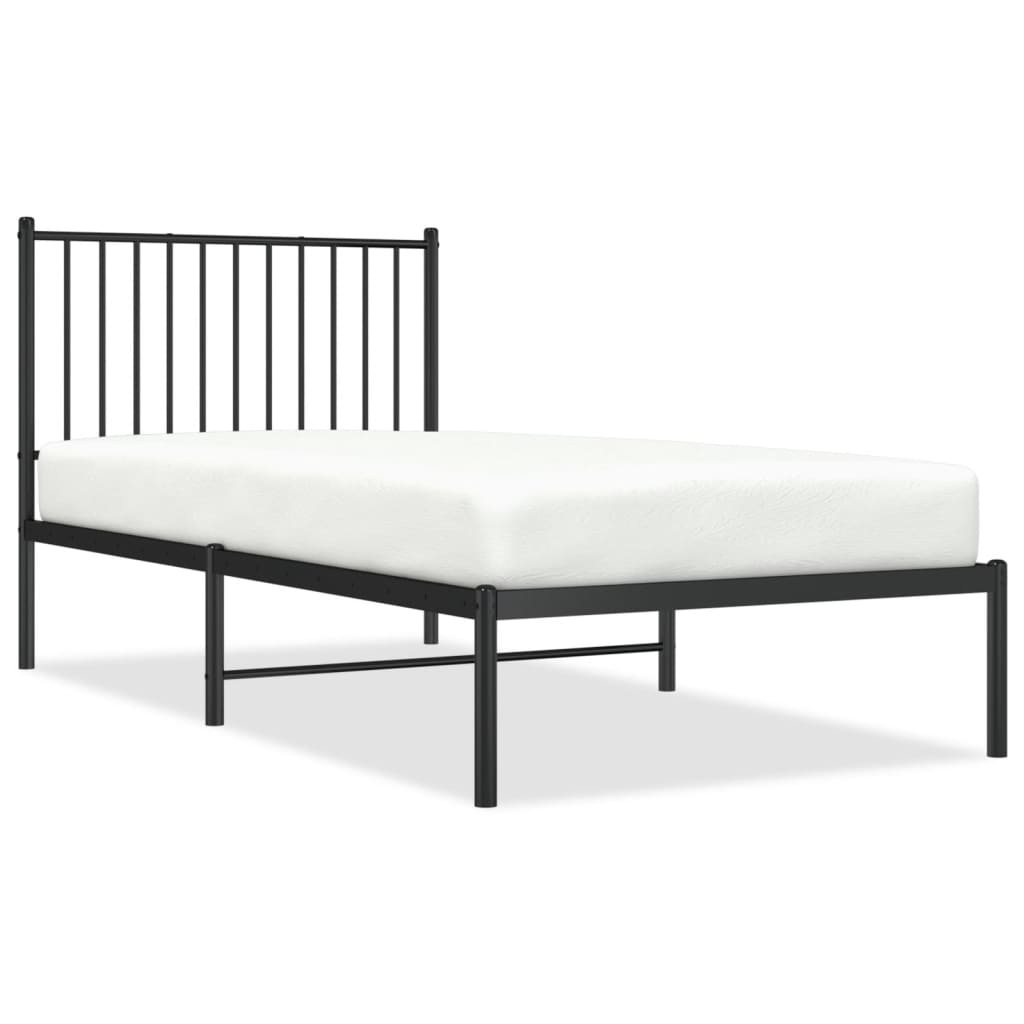 Estructura de cama con cabecero metal negro 90x190 cm con cabecero