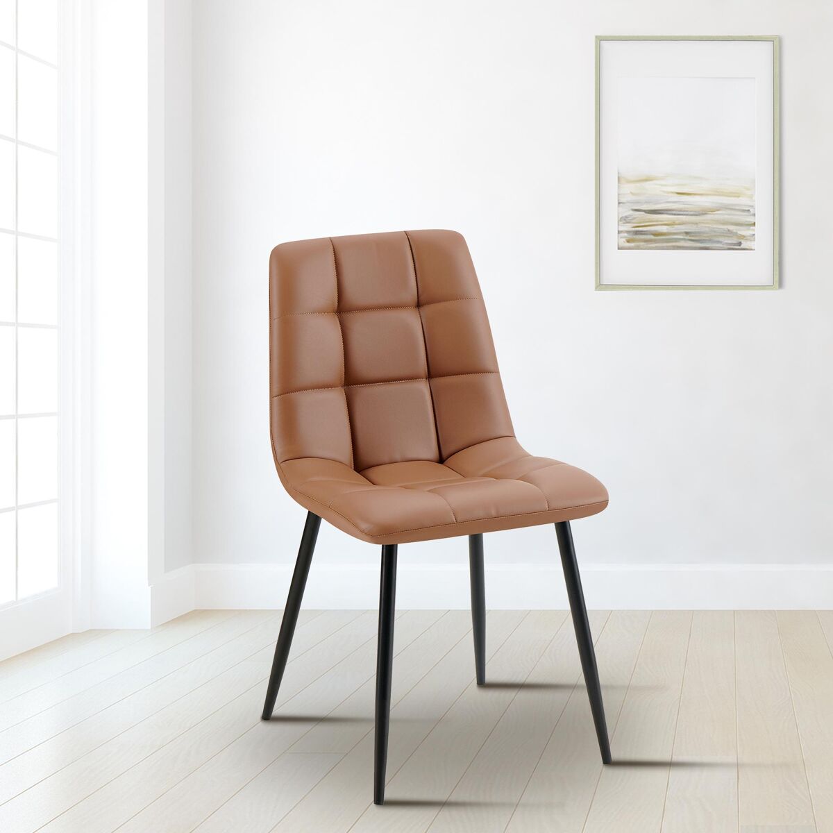 silla de comedor antibes tapizada en polipiel simil cuero marron oscuro 55x45x84 cm