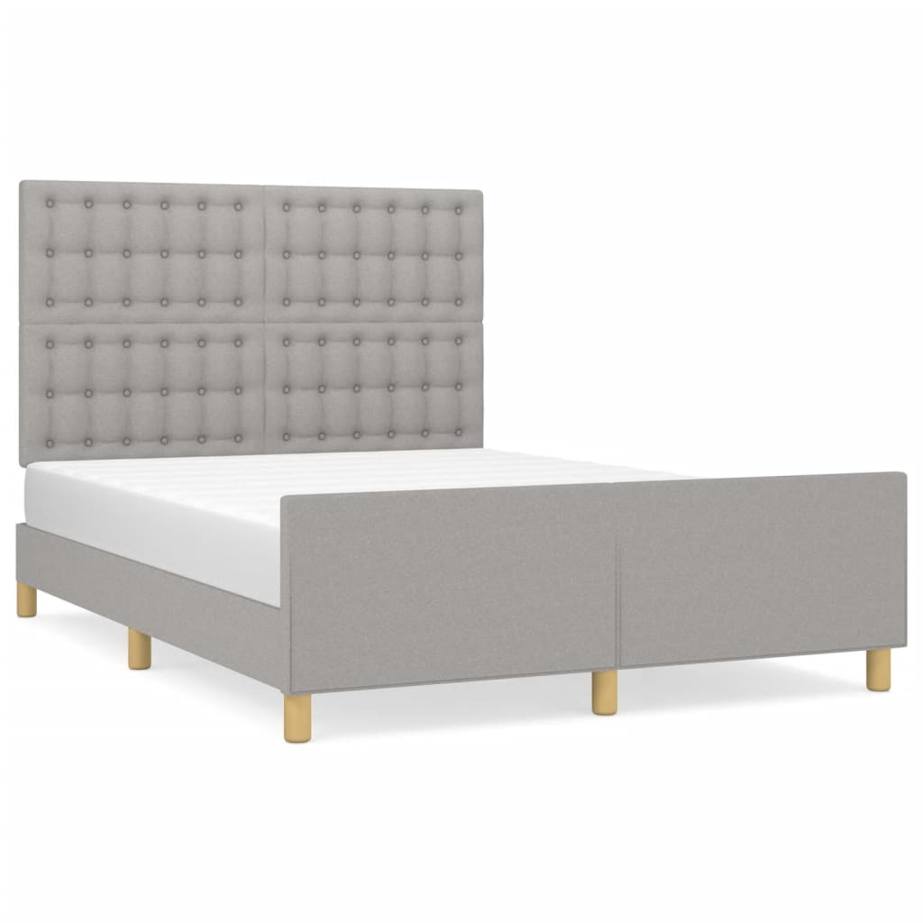 Estructura de cama con cabecero de tela gris claro 140x190 cm botones