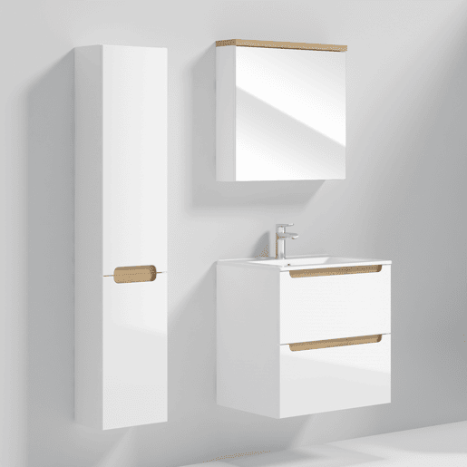 Móvel lavatório simples embutido 60cm 2 gavetas Livia Branco Madeira