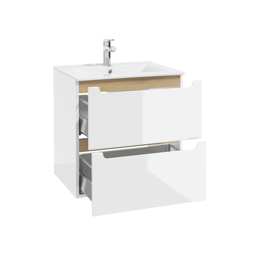 Móvel lavatório simples embutido 60cm 2 gavetas Livia Branco Madeira