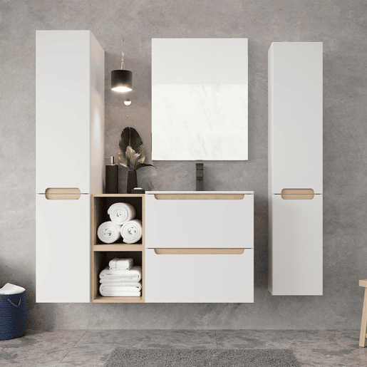 Móvel lavatório simples embutido 60cm 2 gavetas Livia Branco Madeira