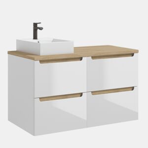 Lavatório individual 120cm 4 gavetas Livia Branco e Madeira
