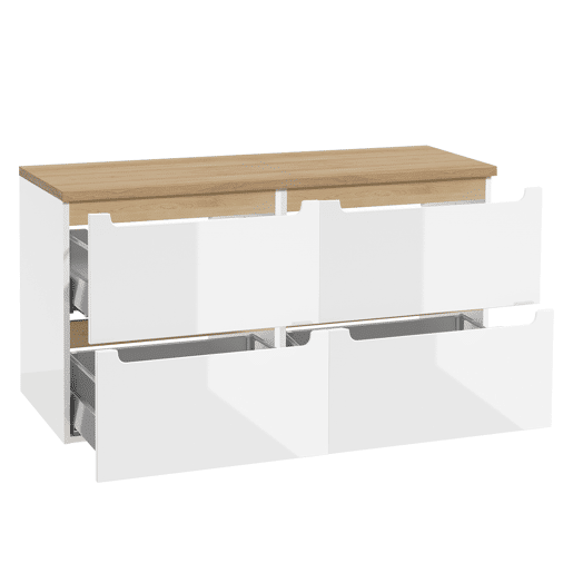 Lavatório individual 120cm 4 gavetas Livia Branco e Madeira