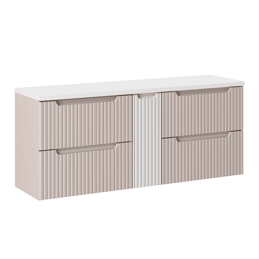 Móvel de lavatório 140cm 4 gavetas tampo Riva Caxemira e Branco