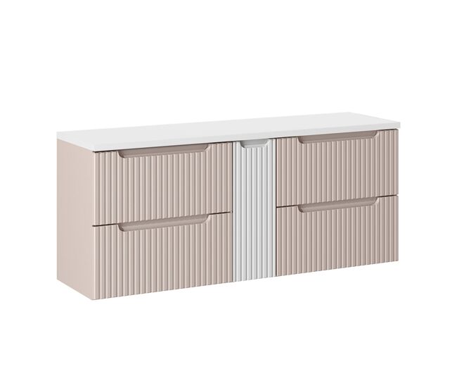 Mueble bajo lavabo 140cm 4 cajones encimera riva cachemira y blanco