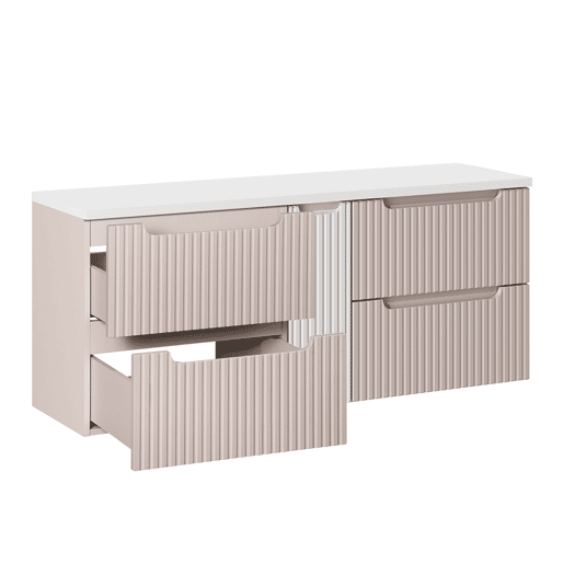 Móvel de lavatório 140cm 4 gavetas tampo Riva Caxemira e Branco