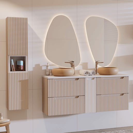 Móvel de lavatório 140cm 4 gavetas tampo Riva Caxemira e Branco