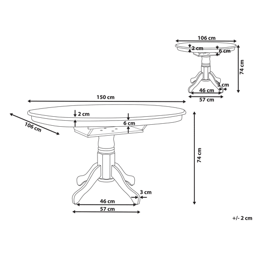 Mesa de jantar extensível AKRON Preto 106150 cm 106 cm