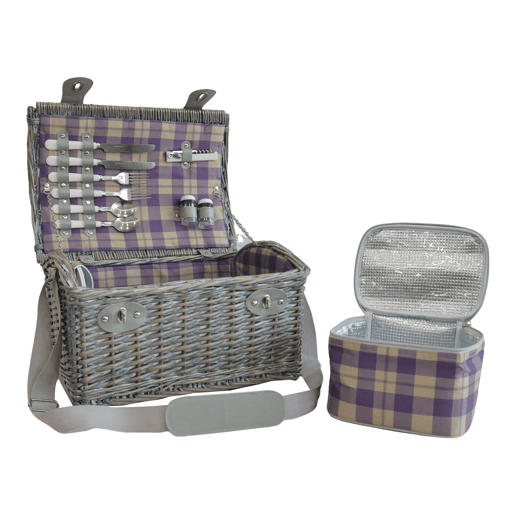 Cesto de piquenique Folldal com saco isolante para 2 pessoas 40x28x25cm - RoxoBege casa.pro