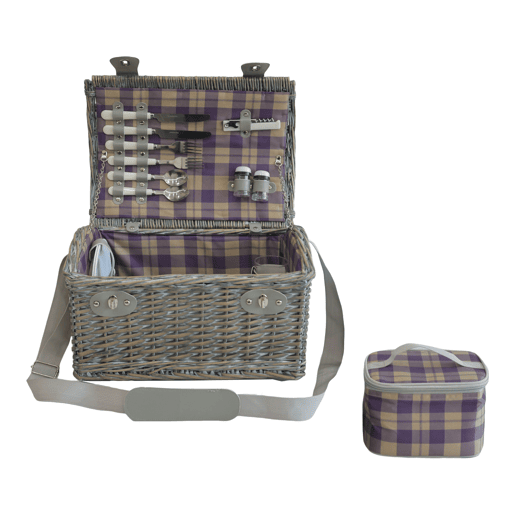 Cesto de piquenique Folldal com saco isolante para 2 pessoas 40x28x25cm - RoxoBege casa.pro