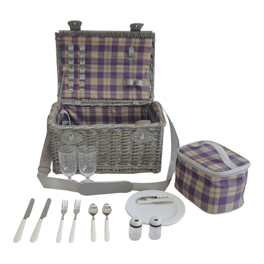 Cesto de piquenique Folldal com saco isolante para 2 pessoas 40x28x25cm - RoxoBege casa.pro