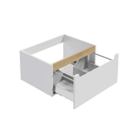 Conjunto móvel simples lavatório 60cm 1 gaveta e coluna Livia Branco e Madeira Conjunto móvel simples lavatório 60cm 1 gaveta e coluna Livia Branco e Madeira