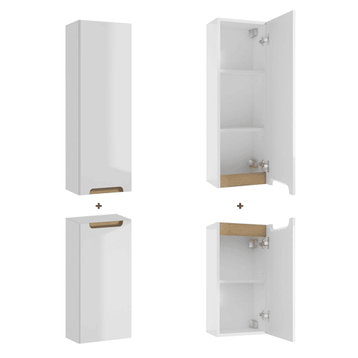 Conjunto móvel simples lavatório 60cm 1 gaveta e coluna Livia Branco e Madeira Conjunto móvel simples lavatório 60cm 1 gaveta e coluna Livia Branco e Madeira