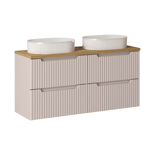 Lavatório duplo 120cm 4 gavetas Riva Caxemira e Madeira