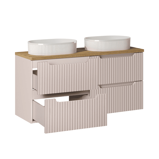 Lavatório duplo 120cm 4 gavetas Riva Caxemira e Madeira