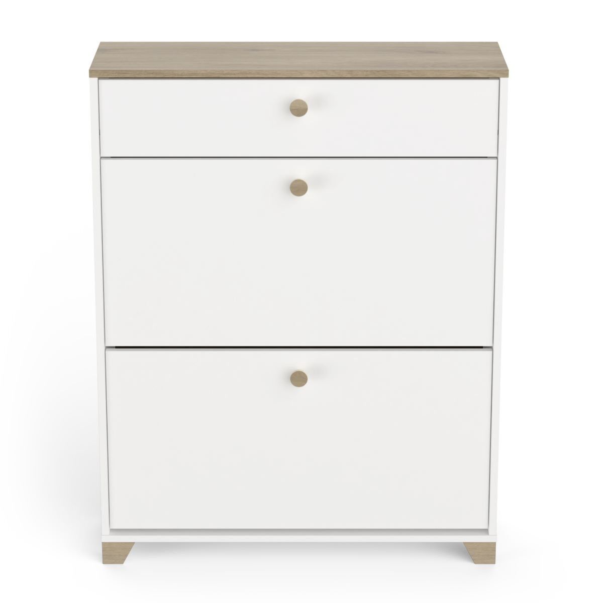 Mueble zapatero de 2 puertas abatibles y 1 cajón decorado en roble kronberg y blanco - l80,8 cm