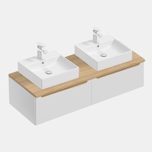 Móvel lavatório duplo 120cm 2 gavetas Livia Branco Madeira