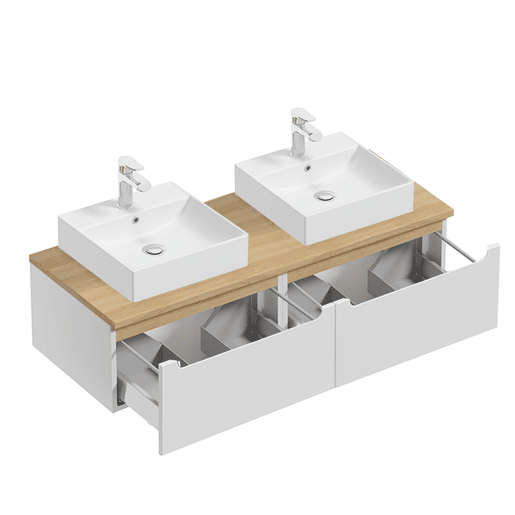 Móvel lavatório duplo 120cm 2 gavetas Livia Branco Madeira