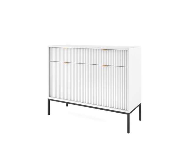 El aparador avon tiene un estilo retro. mide 83x104x39 cm e incluye 4 estantes, 2 cajones y 2 puertas.