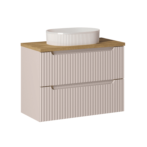 Móvel de lavatório simples 80cm 2 gavetas e pedestal Riva Caxemira e Madeira