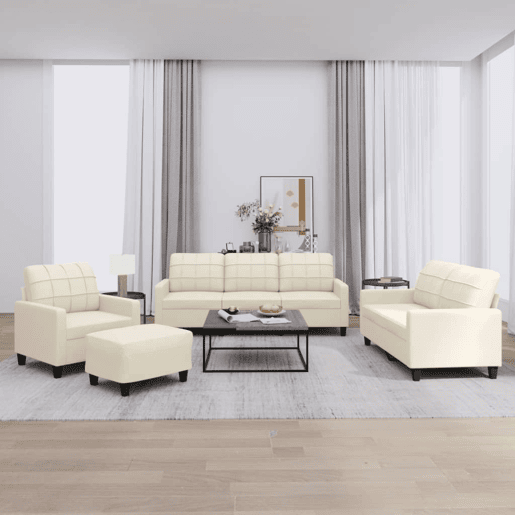 vidaXL 4 pcs conjunto sofás c almofadões couro artificial cor creme