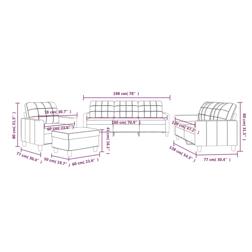 vidaXL 4 pcs conjunto sofás c almofadões couro artificial cor creme