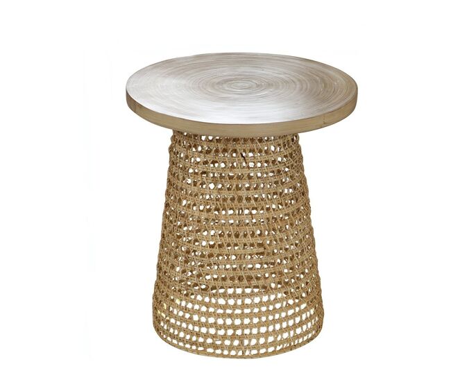 Mesa auxiliar con tabla de bambú pata ratán