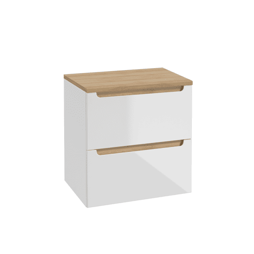 Móvel sob-lavatório 60cm 2 gavetas tampo Livia Branco Madeira