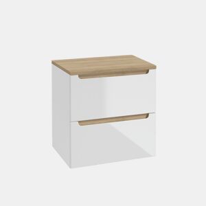 Móvel sob-lavatório 60cm 2 gavetas tampo Livia Branco Madeira