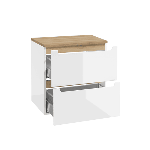 Móvel sob-lavatório 60cm 2 gavetas tampo Livia Branco Madeira