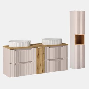 Conjunto lavatório duplo 140cm 4 gavetas coluna Riva Cashmere Madeira