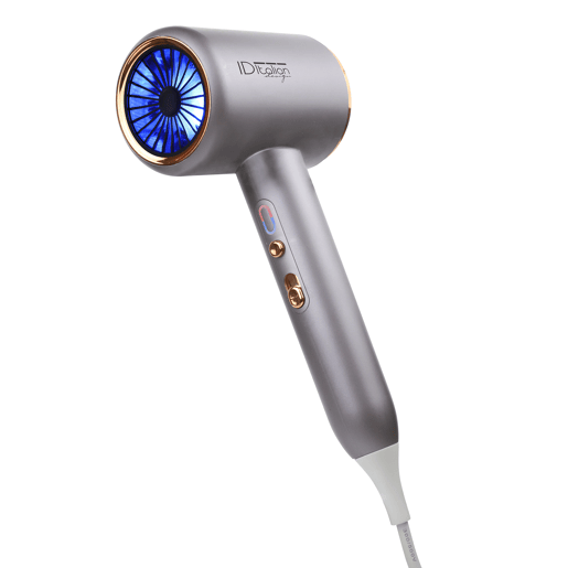 Italian Design - Cyclone Blue Ionic Power Secador de cabelo iônico profissional - Secador de cabelo com potência de 2200W, 3 modos de aquecimento, botão de ar frio, 3 velocidades e função iônica - cinza