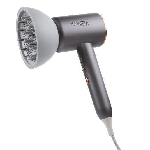 Italian Design - Cyclone Blue Ionic Power Secador de cabelo iônico profissional - Secador de cabelo com potência de 2200W, 3 modos de aquecimento, botão de ar frio, 3 velocidades e função iônica - cinza