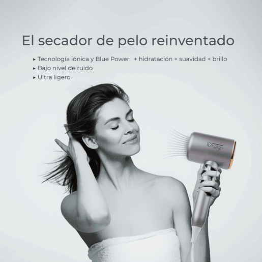 Italian Design - Cyclone Blue Ionic Power Secador de cabelo iônico profissional - Secador de cabelo com potência de 2200W, 3 modos de aquecimento, botão de ar frio, 3 velocidades e função iônica - cinza