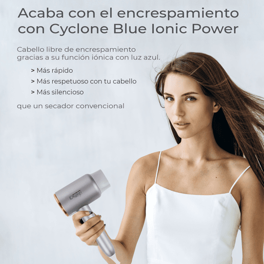 Italian Design - Cyclone Blue Ionic Power Secador de cabelo iônico profissional - Secador de cabelo com potência de 2200W, 3 modos de aquecimento, botão de ar frio, 3 velocidades e função iônica - cinza