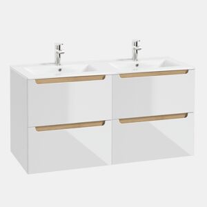 Lavatório duplo 120cm 4 gavetas Livia Branco e Madeira