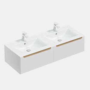 Móvel lavatório duplo embutido 120cm 2 gavetas Livia Branco Madeira