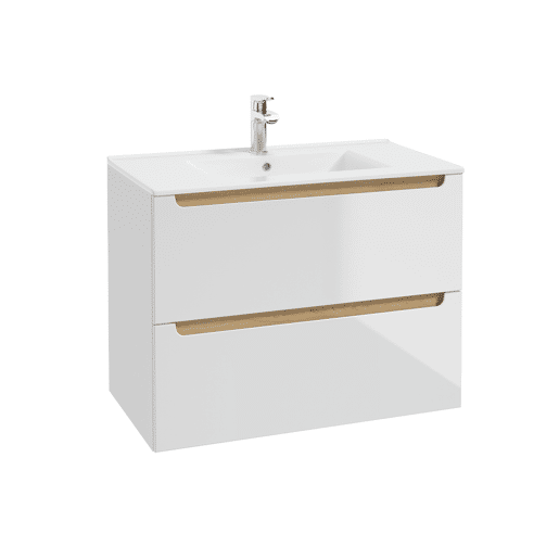 Móvel lavatório simples embutido 80cm 2 gavetas Livia Branco Madeira