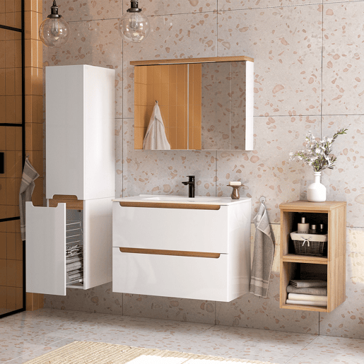Móvel lavatório simples embutido 80cm 2 gavetas Livia Branco Madeira