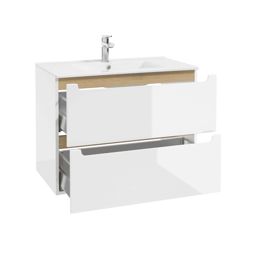Móvel lavatório simples embutido 80cm 2 gavetas Livia Branco Madeira