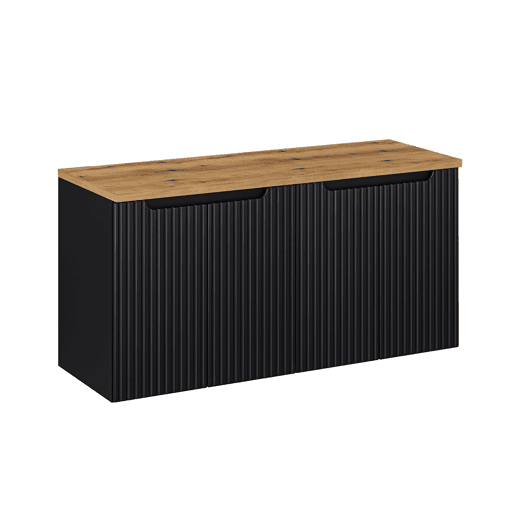Móvel de apoio 120cm 4 portas plano de lavatório Riva Preto e Madeira