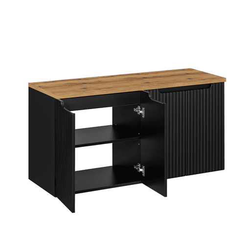 Móvel de apoio 120cm 4 portas plano de lavatório Riva Preto e Madeira