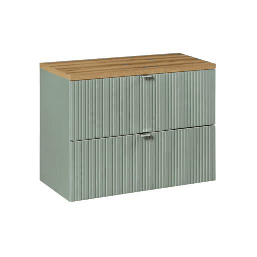 Móvel lavatório 80cm 2 gavetas tampo lavatório Verde Jade e Madeira