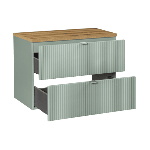 Móvel lavatório 80cm 2 gavetas tampo lavatório Verde Jade e Madeira