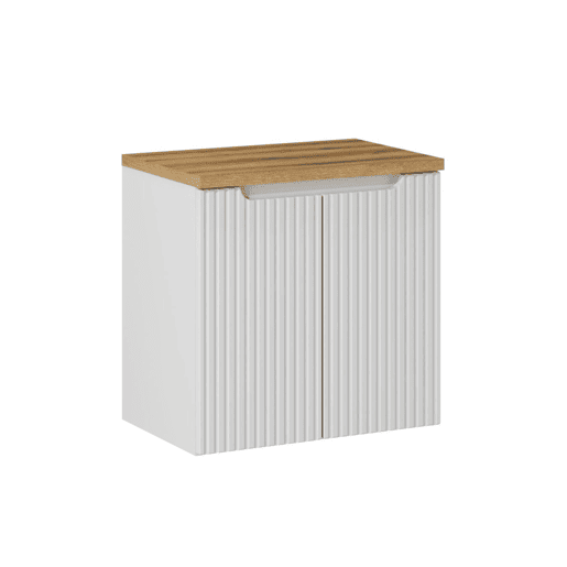 Móvel de lavatório 60cm 2 portas plano de lavatório Riva Branco e Madeira