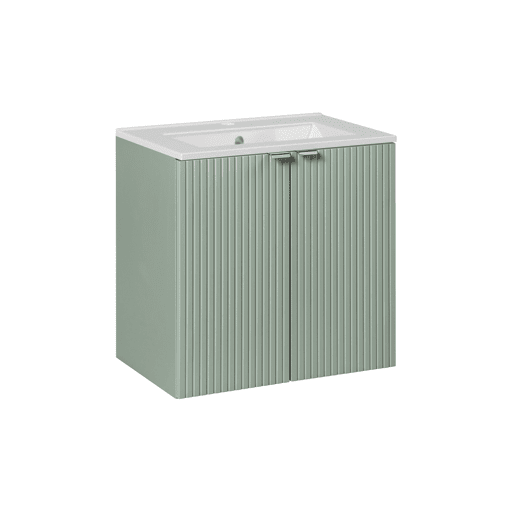 Conjunto móvel lavatório simples encastrado 60cm 2 portas e coluna Verde Jade e Madeira